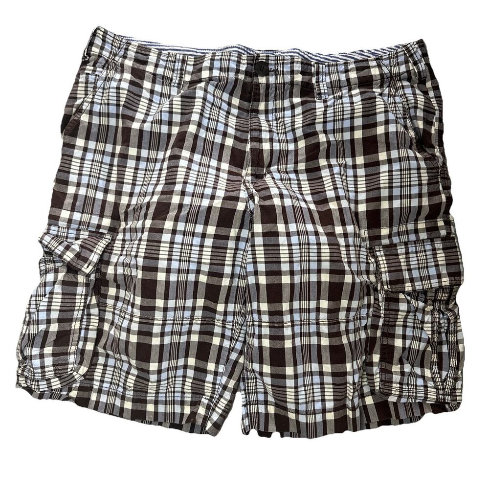 Tommy Hilfiger Shorts Mens Size 40 Brown & Blue Plaid Cargo Casual Walking